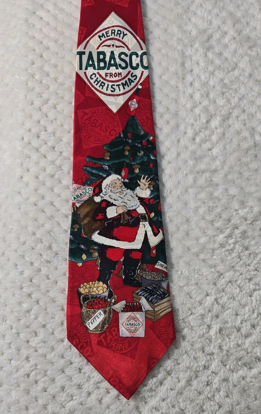 Tabasco Christmas Santa Men's 100% Silk Novelty Tie Red Hot Sauce Holiday